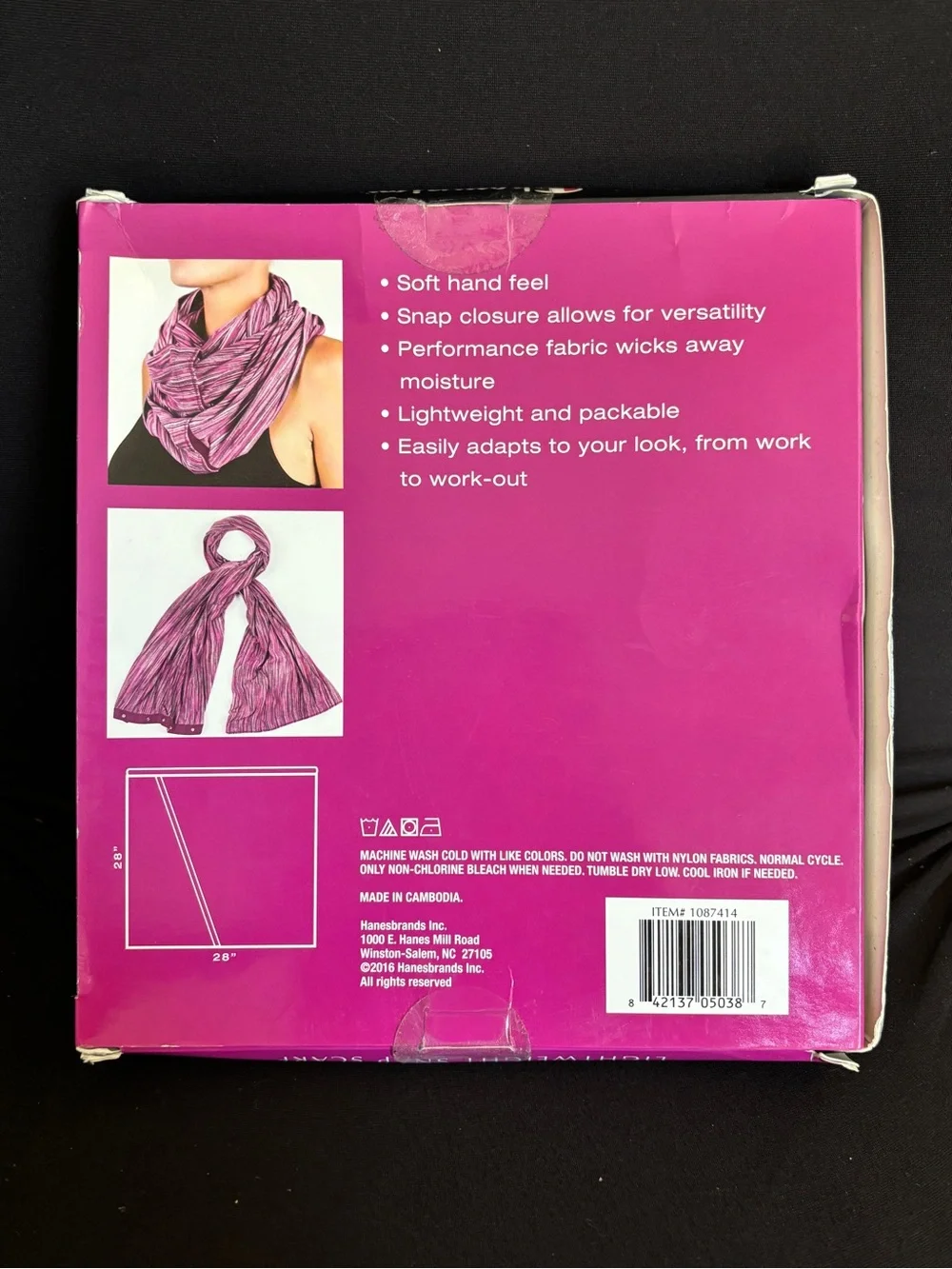 Champion Lightweight Snap Scarf Purple Stripe 28x28 Shrug Wrap Moisture Wicking